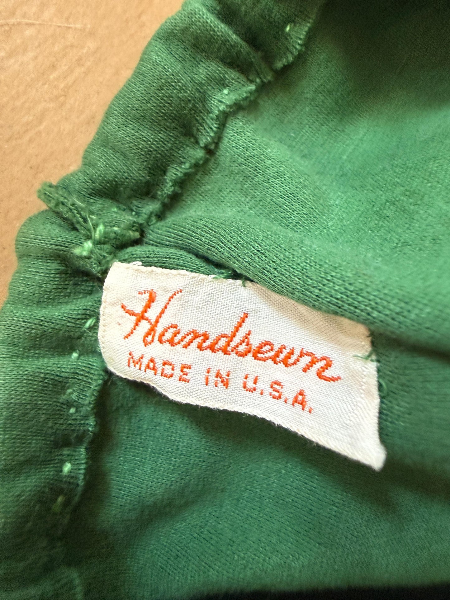 Vintage 1950s Dawnelle Green Cotton Gauntlet Gloves Size 6 1/2 Made in USA