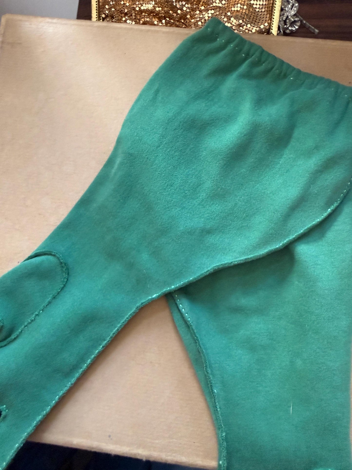 Vintage 1950s Dawnelle Green Cotton Gauntlet Gloves Size 6 1/2 Made in USA