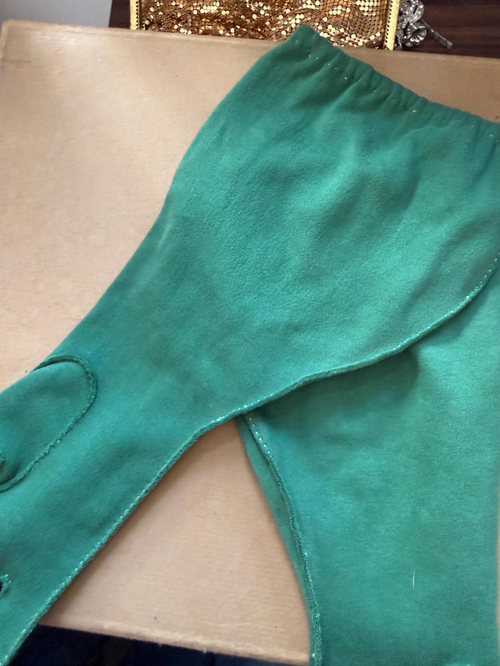 Vintage 1950s Dawnelle Green Cotton Gauntlet Gloves Size 6 1/2 Made in USA