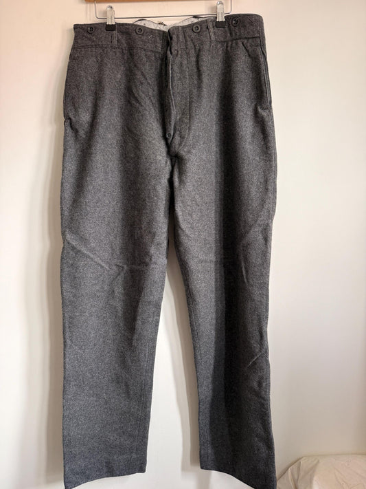 Vintage 1950s Grey Wool Flannel Trousers | High Waist Button Fly Tailored Pants