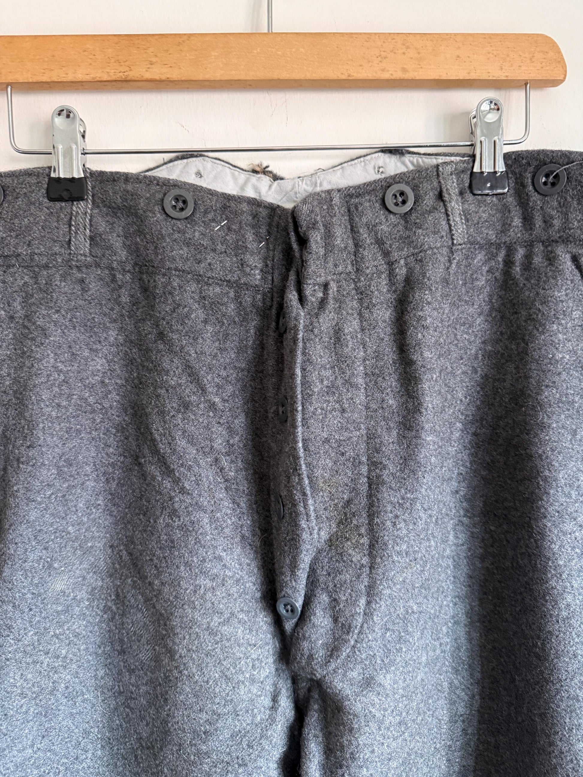 Vintage 1950s Grey Wool Flannel Trousers | High Waist Men's Tailored Button Fly England