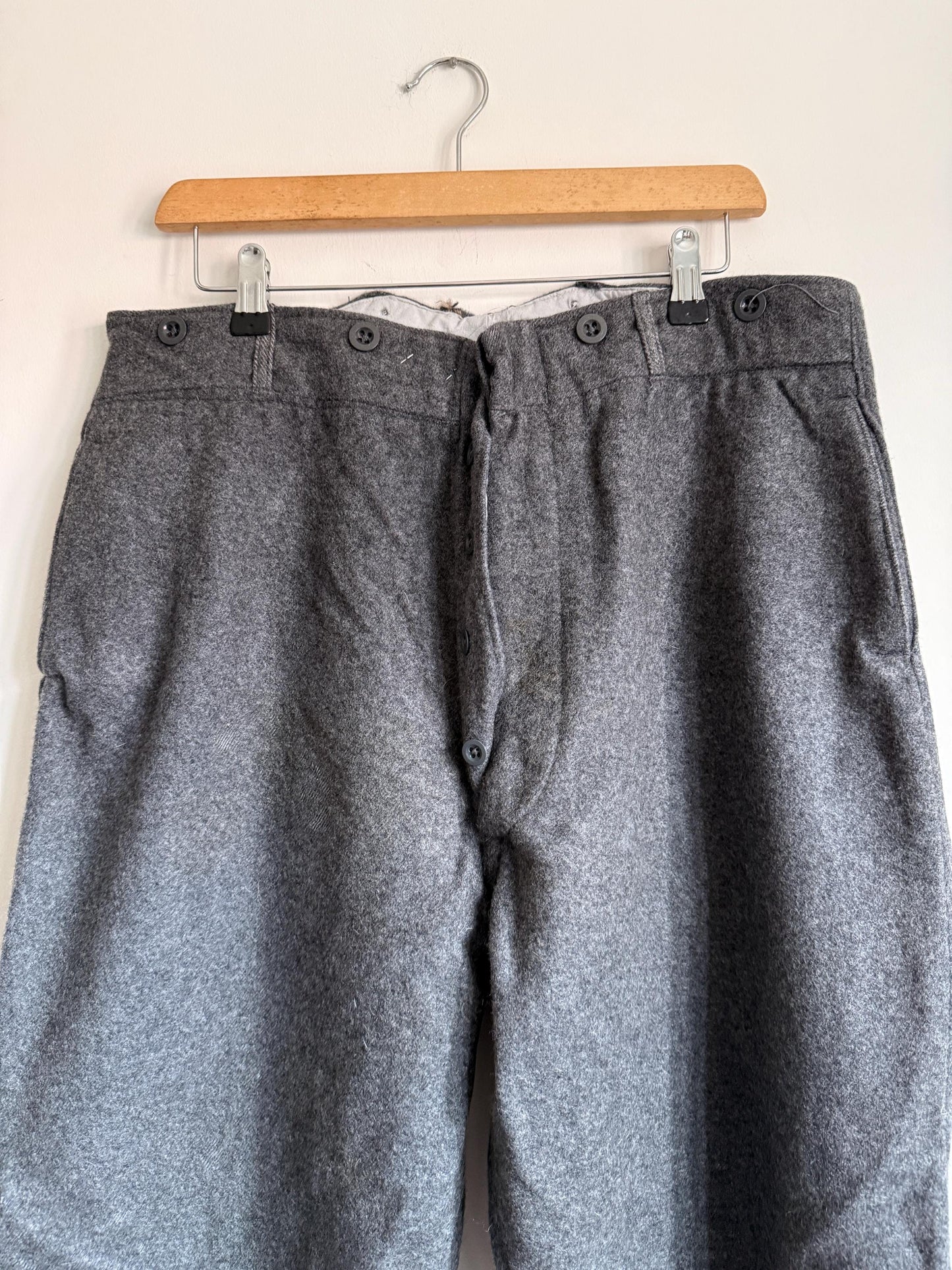 Vintage 1950s Grey Wool Flannel Trousers | High Waist Men's Tailored Button Fly England