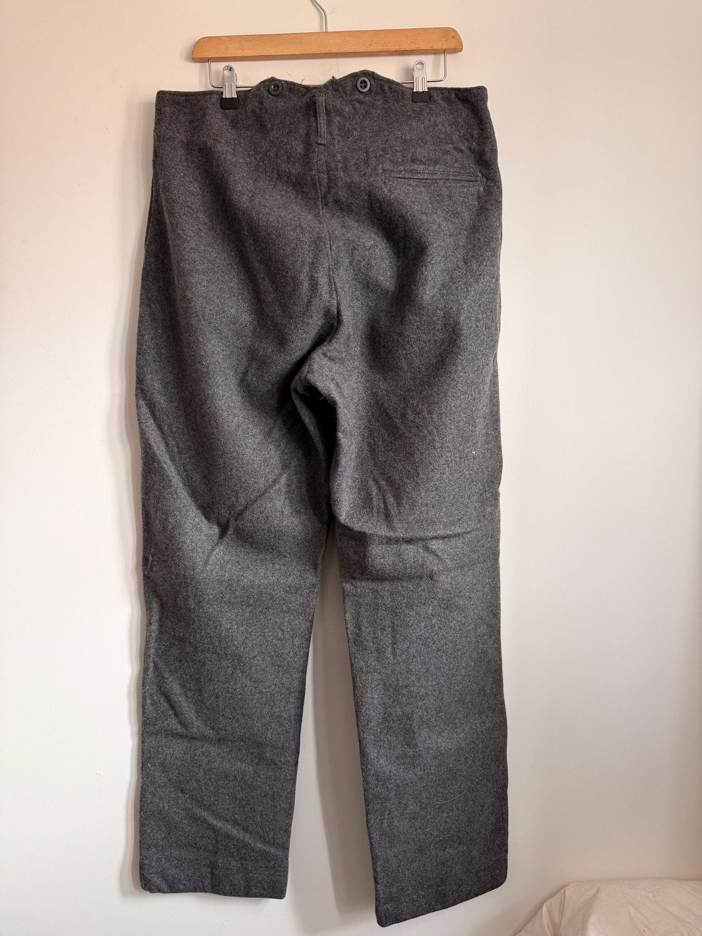 Vintage 1950s Grey Wool Flannel Trousers | High Waist Men's Tailored Button Fly England
