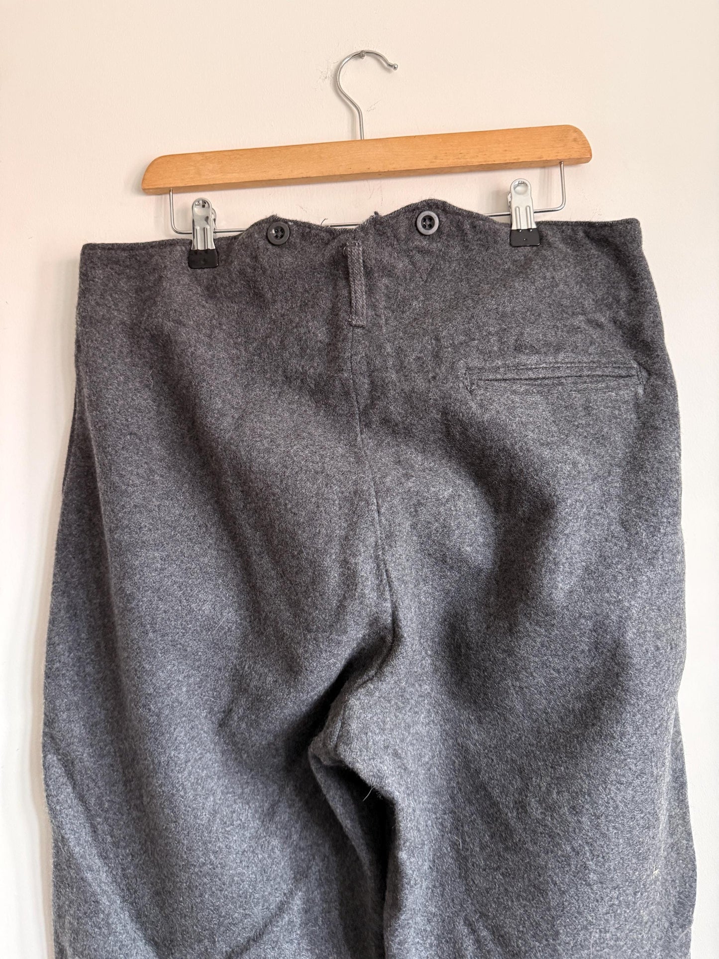 Vintage 1950s Grey Wool Flannel Trousers | High Waist Men's Tailored Button Fly England