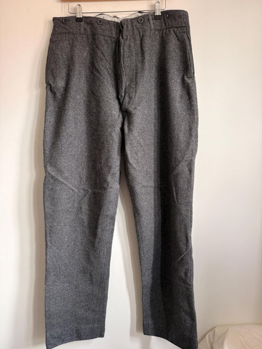 Vintage 1950s Grey Wool Flannel Trousers | High Waist Men's Tailored Button Fly England