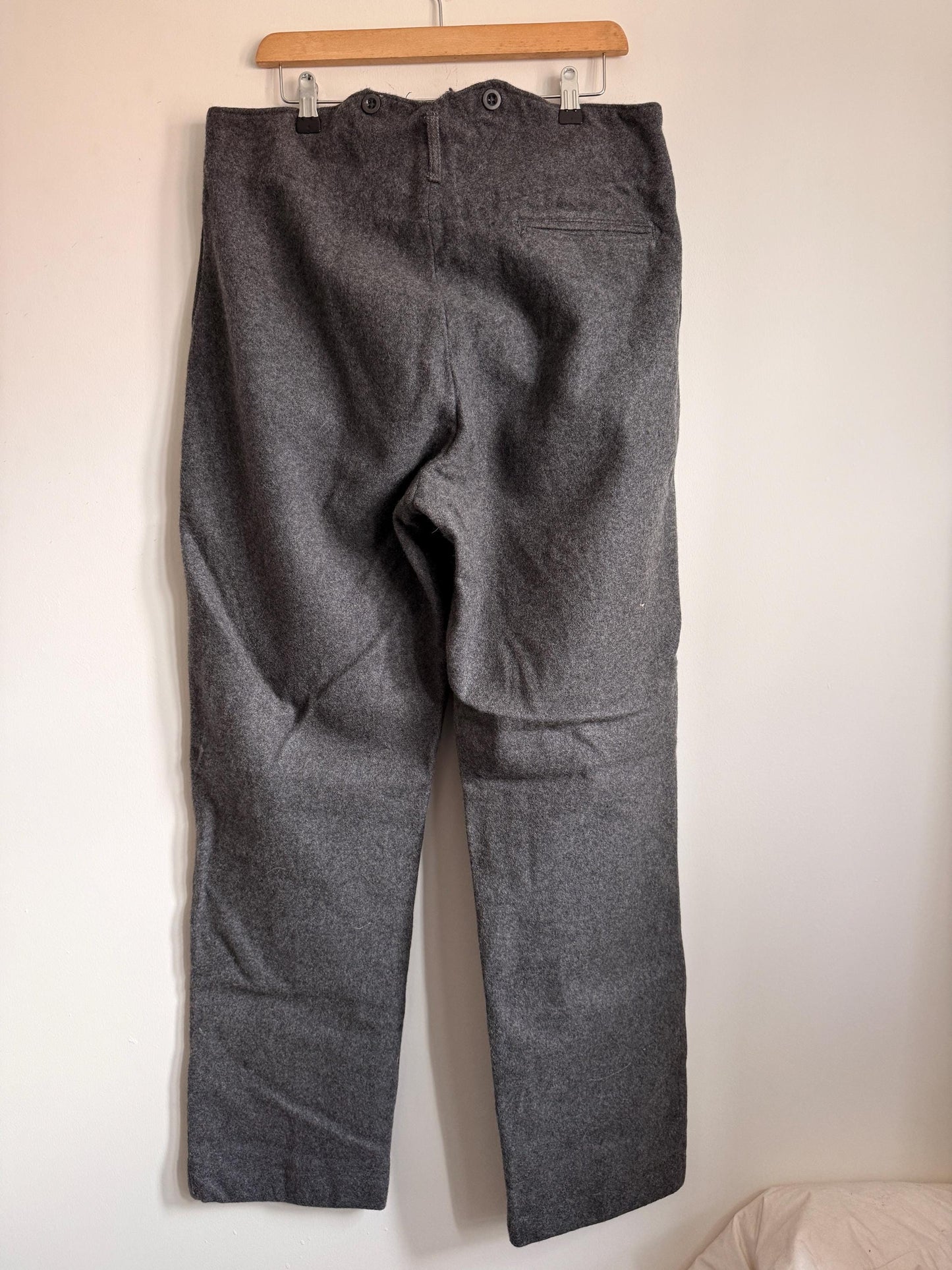 Vintage 1950s Grey Wool Flannel Trousers | High Waist Men's Tailored Button Fly England
