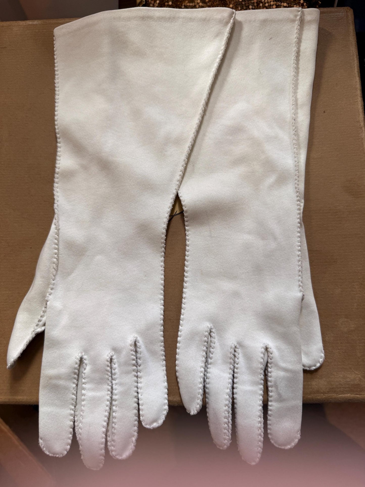Vintage 1950s Ivory Cotton Gauntlet Gloves Long Evening evening Bridal GlovesSize 6 1/2