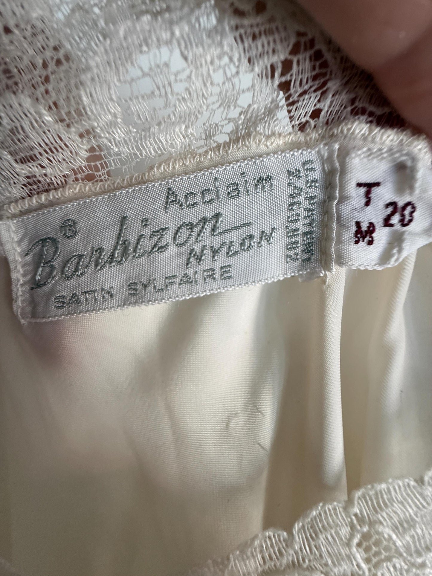 Vintage 1950s Ivory Full Slip Lace Trimmed Bias Style Lingerie Nightdress