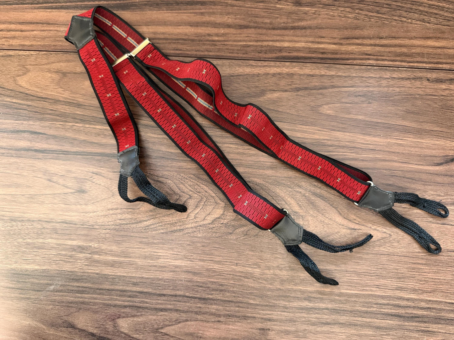 Vintage 1950s Men's Red Button Braces – Woven Elastic Leather Traditional Trouser Suspenders