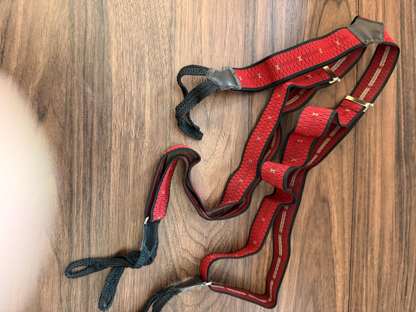Vintage 1950s Men's Red Button Braces – Woven Elastic Leather Traditional Trouser Suspenders