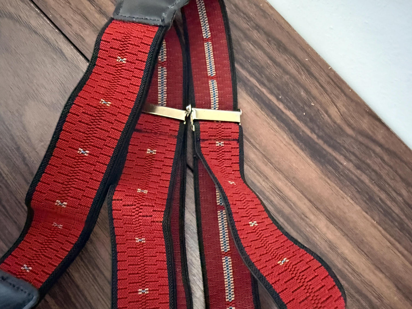 Vintage 1950s Men's Red Button Braces – Woven Elastic Leather Traditional Trouser Suspenders