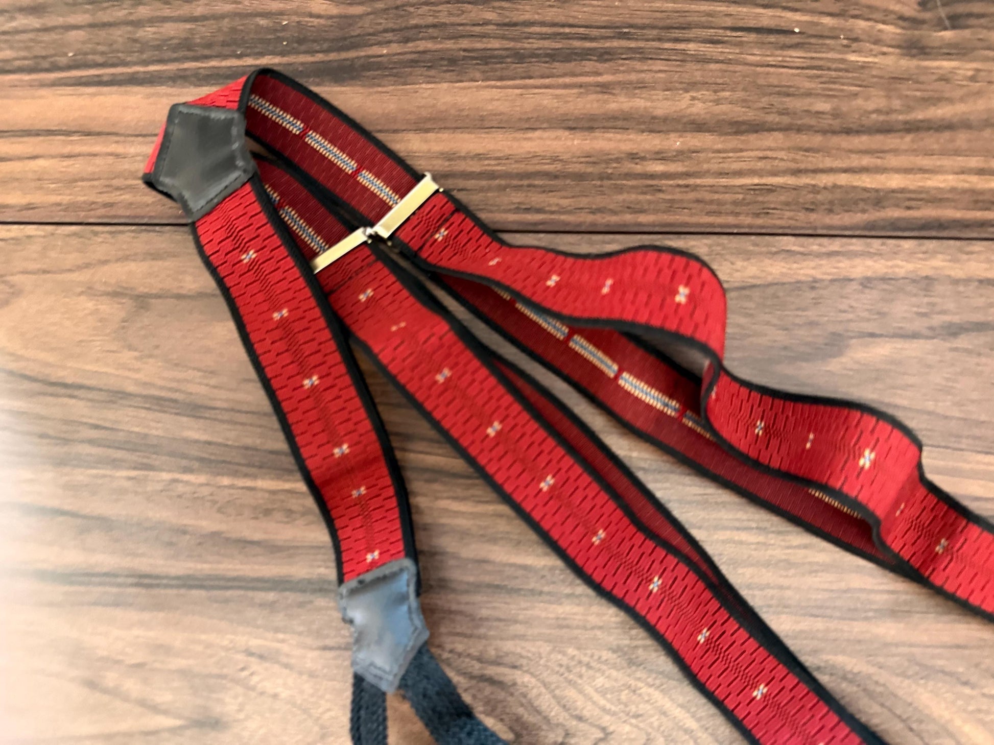 Vintage 1950s Men's Red Button Braces – Woven Elastic Leather Traditional Trouser Suspenders