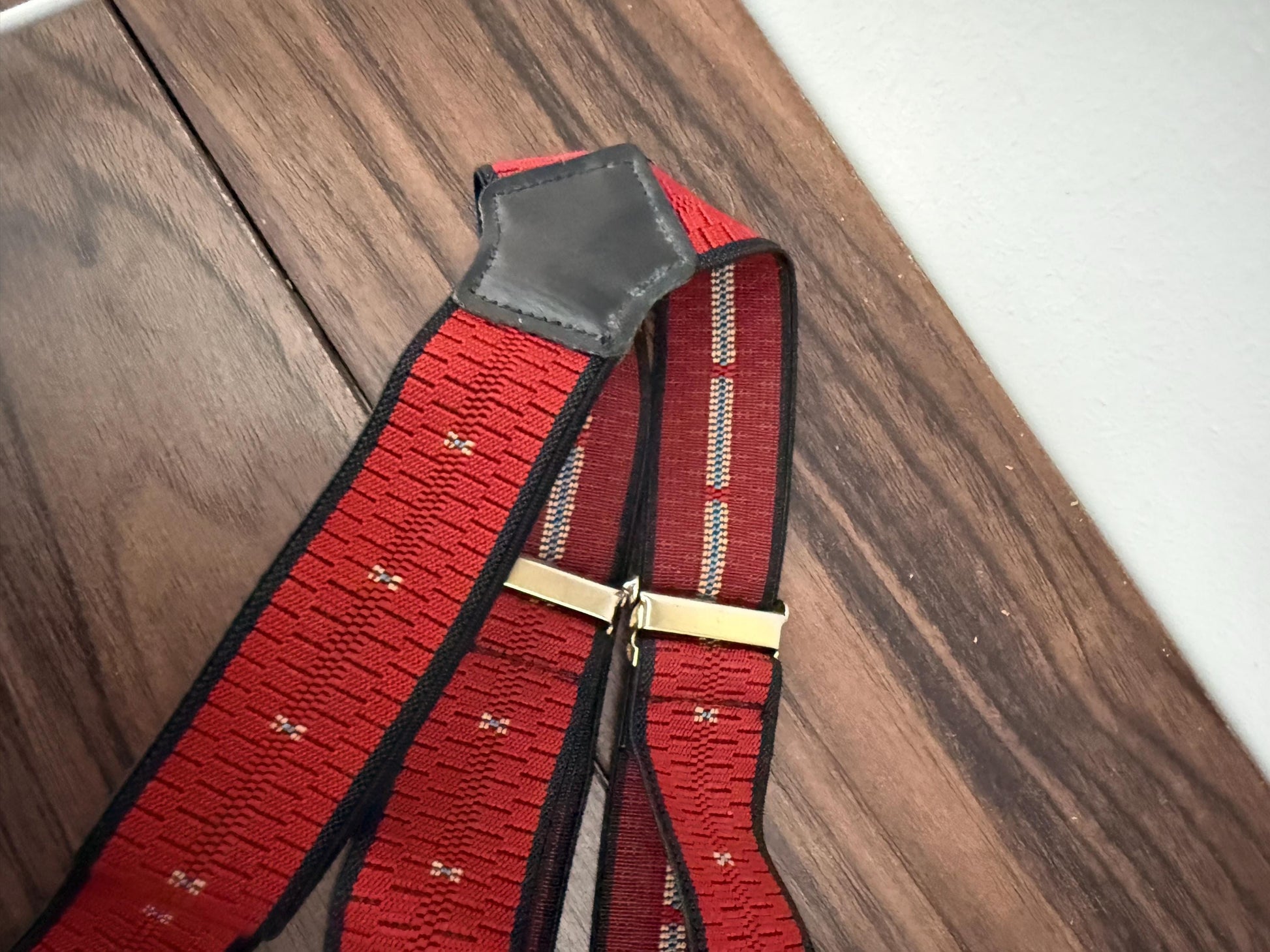 Vintage 1950s Men's Red Button Braces – Woven Elastic Leather Traditional Trouser Suspenders