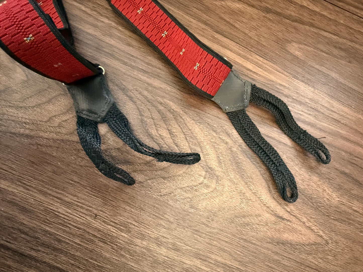 Vintage 1950s Men's Red Button Braces – Woven Elastic Leather Traditional Trouser Suspenders