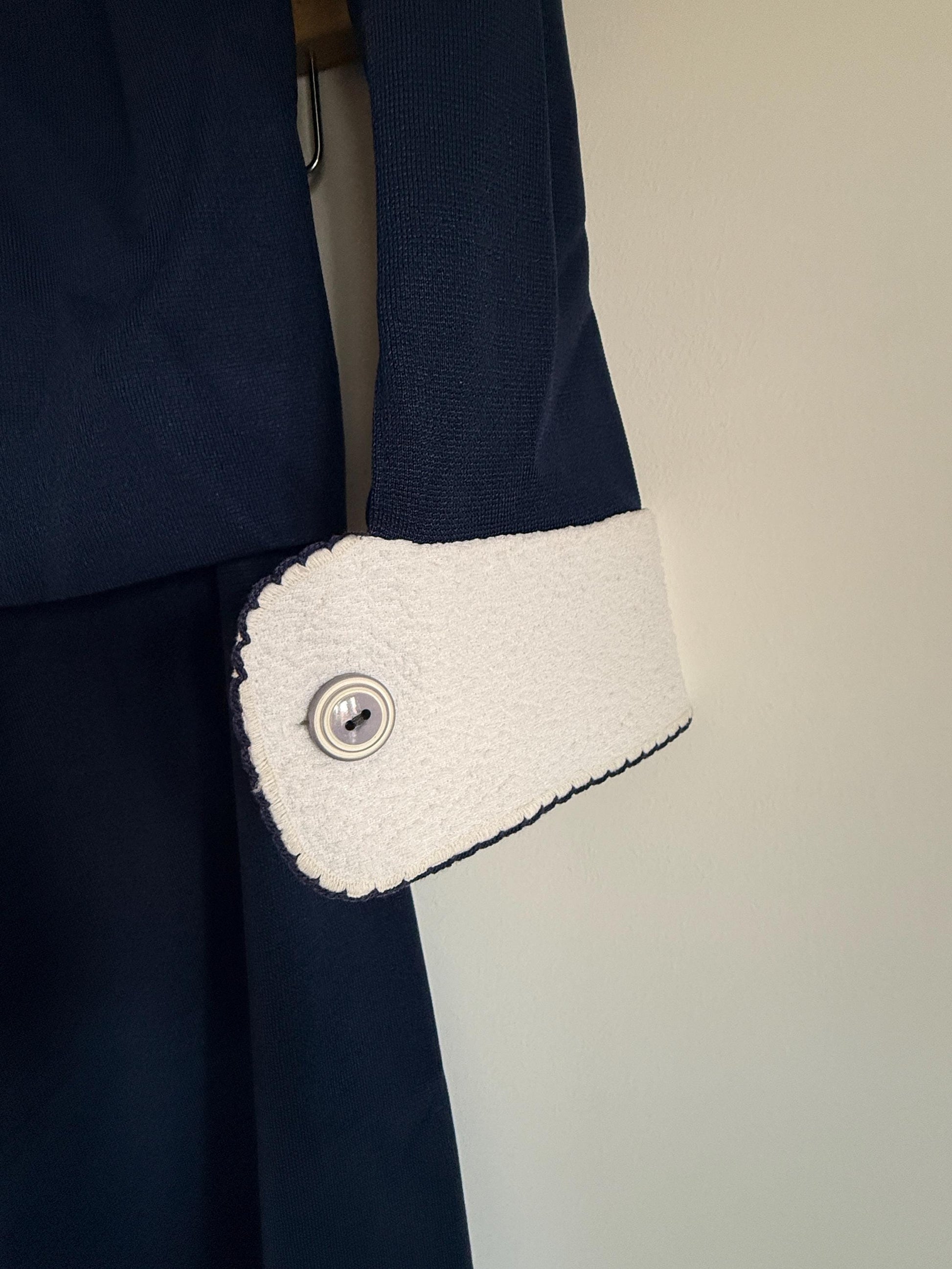 Vintage 1950s Navy Blue Skirt Suit | French Chavasol Two Piece | Textured Collar