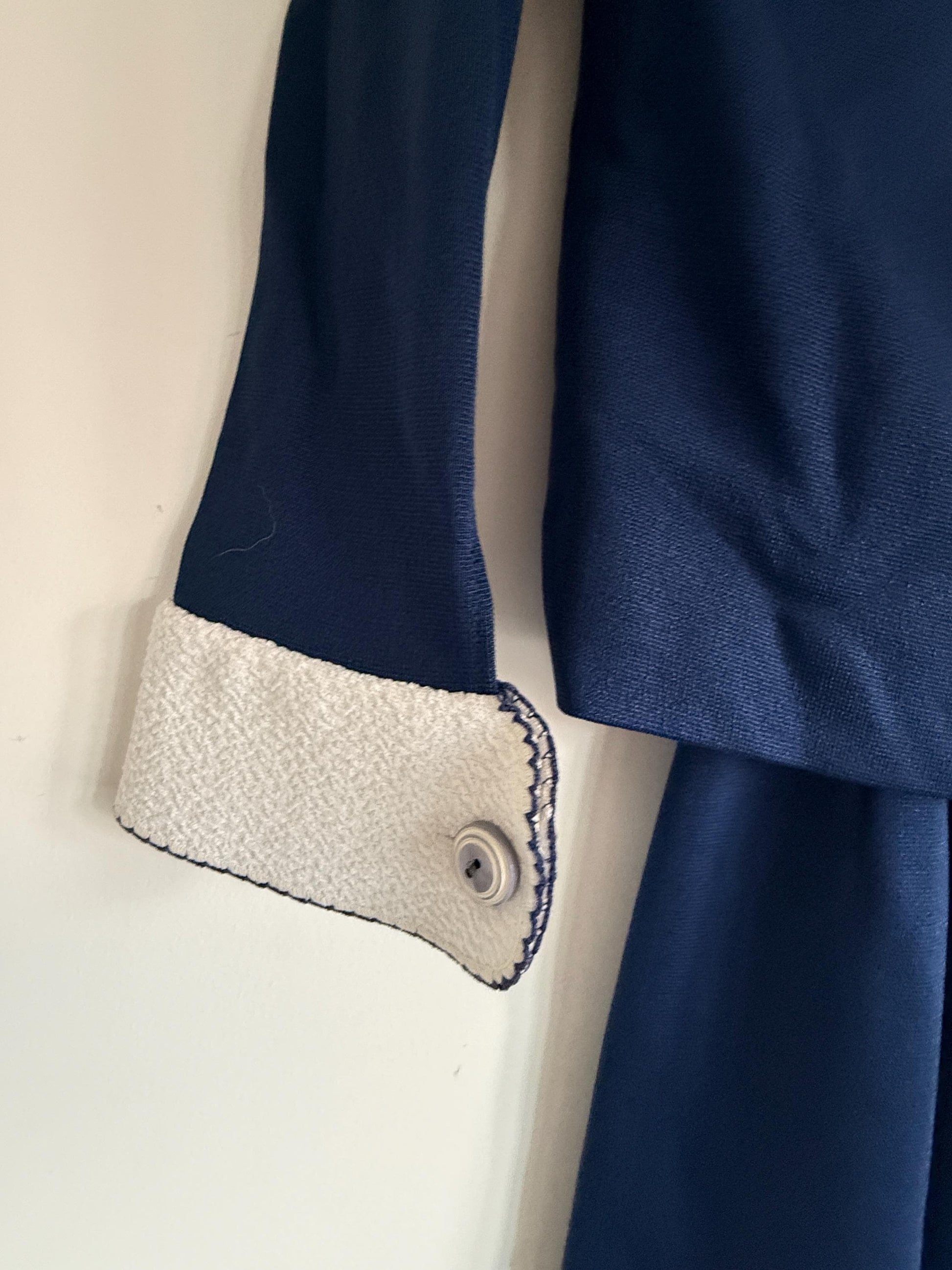 Vintage 1950s Navy Blue Skirt Suit | French Chavasol Two Piece | Textured Collar