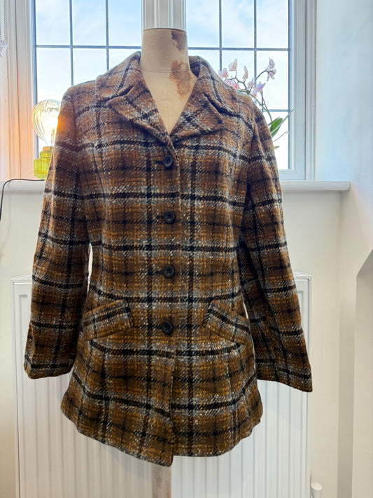 Vintage 1950s Pendleton Wool Coat – Brown Plaid Check Jacket, Pure Virgin Wool, USA Made, Size M