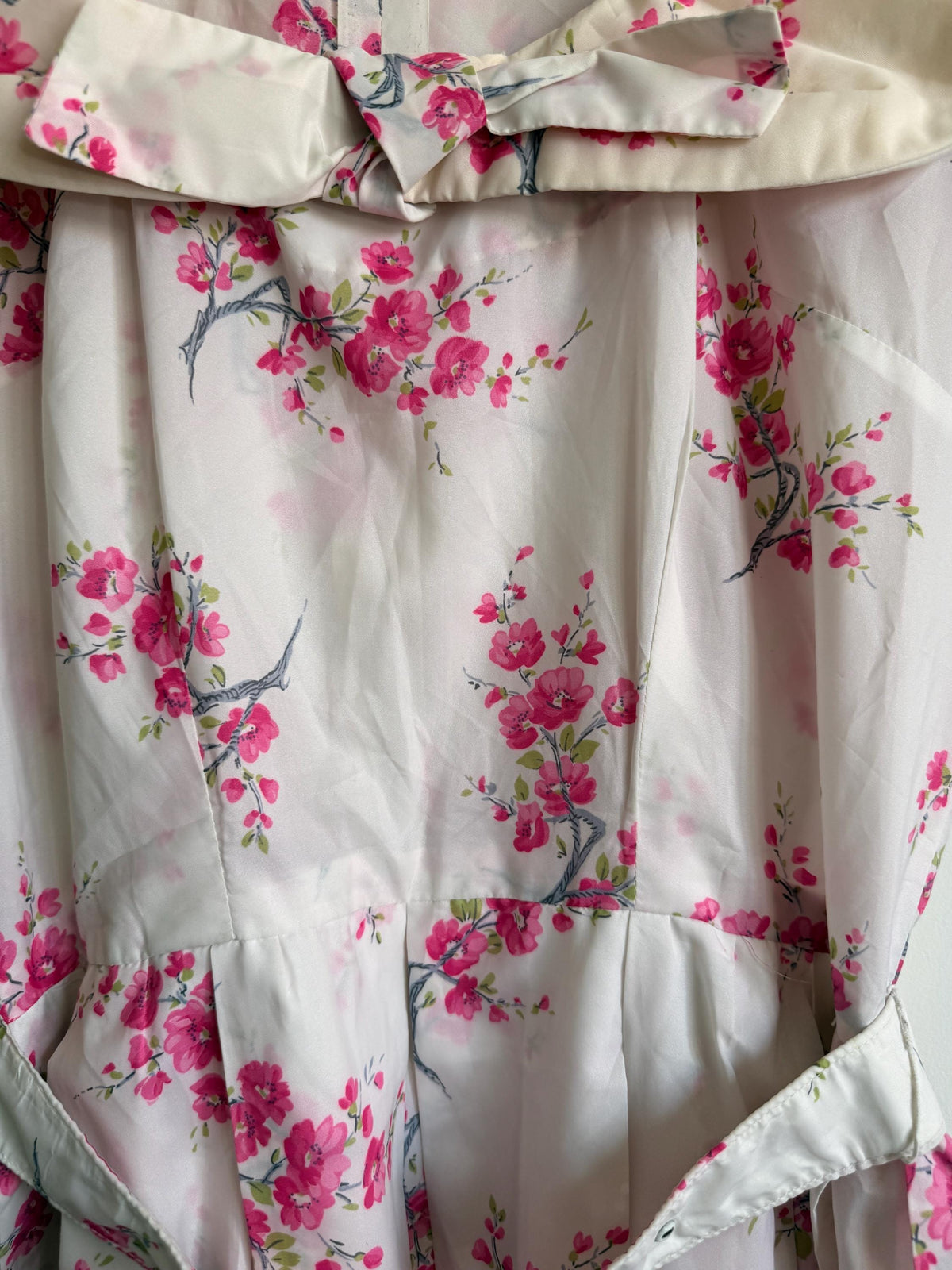 Vintage 1950s Pink Blossom Cotton Day Dress | Peter Pan Collar Belted Midi