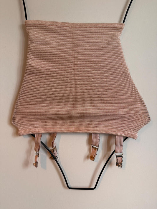 Vintage 1950s Pink Open Bottom Girdle | 6 Strap Suspender Belt | Retro Lingerie | Pin Up Shapewear