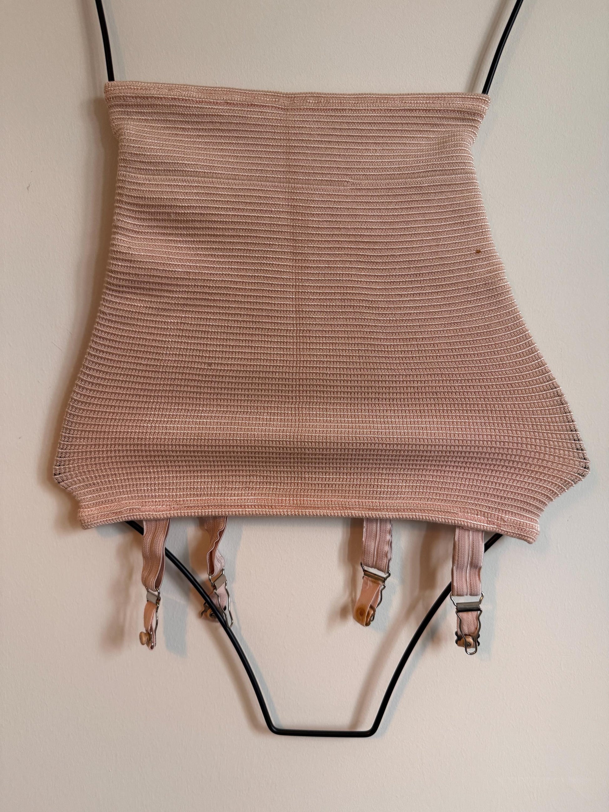 Vintage 1950s Pink Open Bottom Girdle | 6 Strap Suspender Belt | Retro Lingerie | Pin Up Shapewear