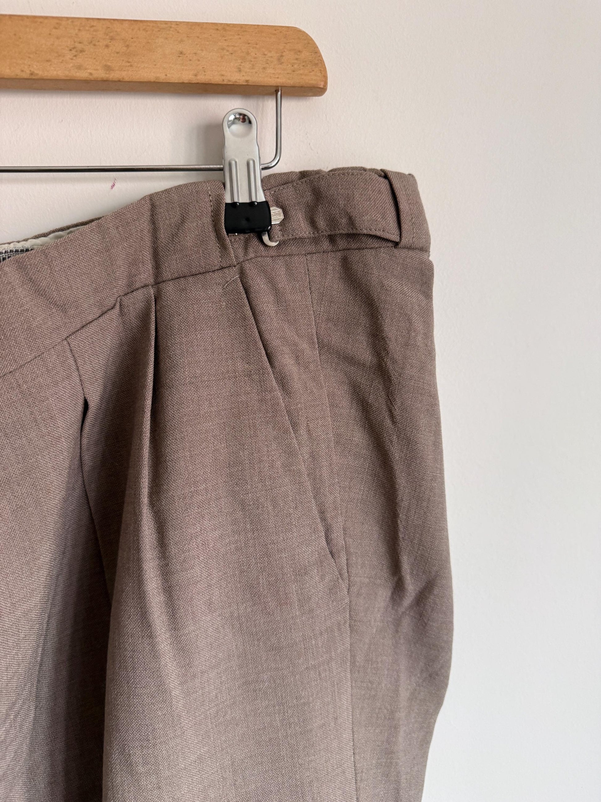 Vintage 1950s Taupe Wool Blend Trousers | High Waisted Tailored Pants