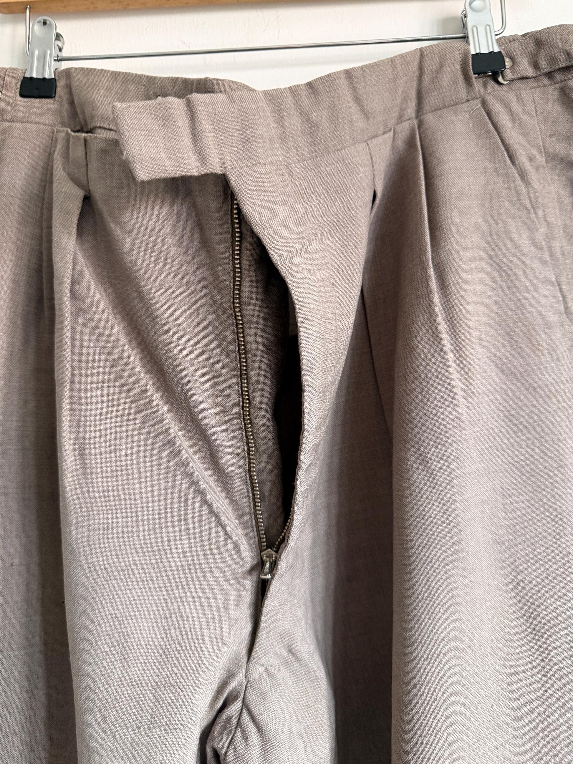 Vintage 1950s Taupe Wool Blend Trousers | High Waisted Tailored Pants