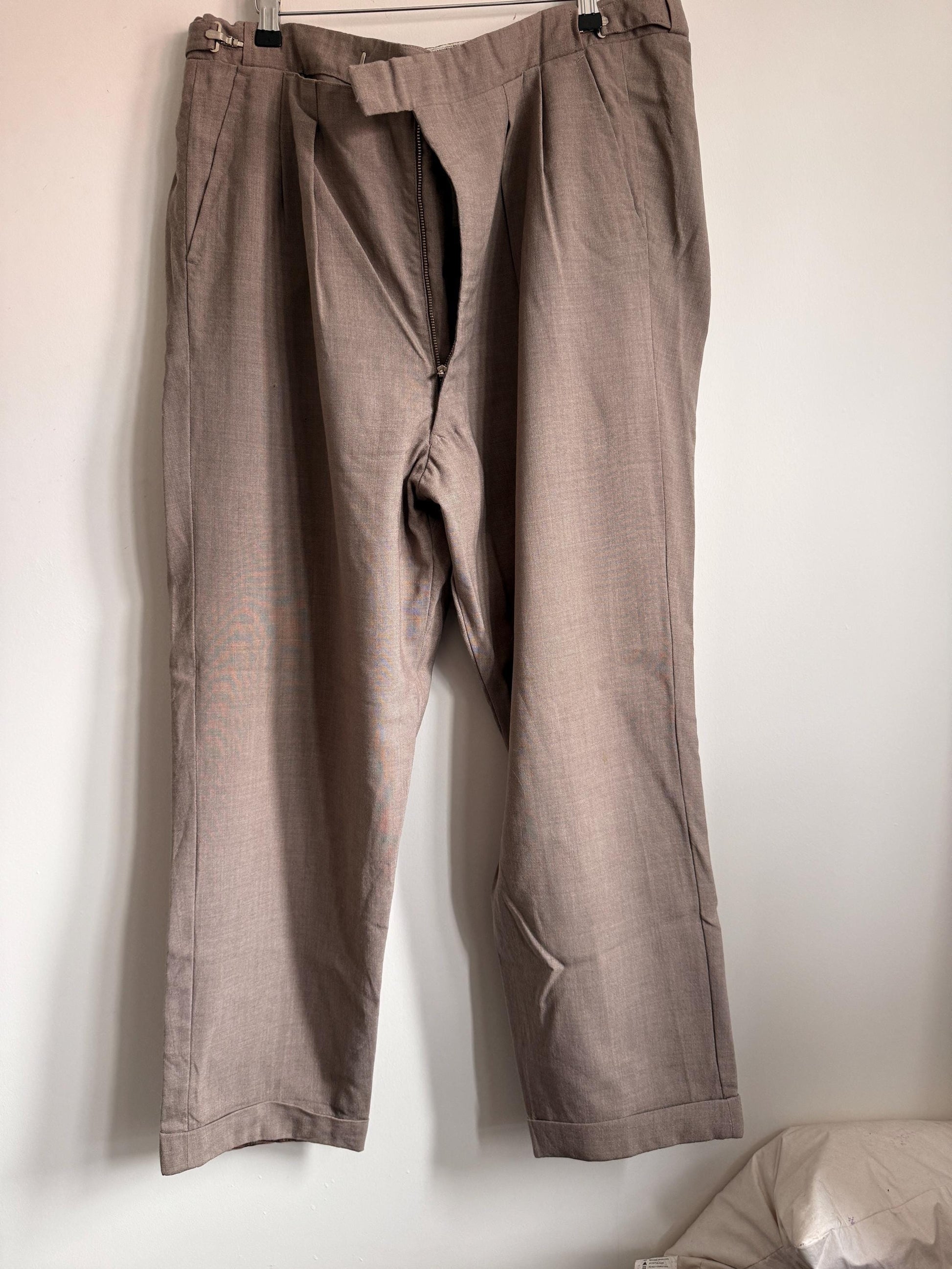 Vintage 1950s Taupe Wool Blend Trousers | High Waisted Tailored Pants