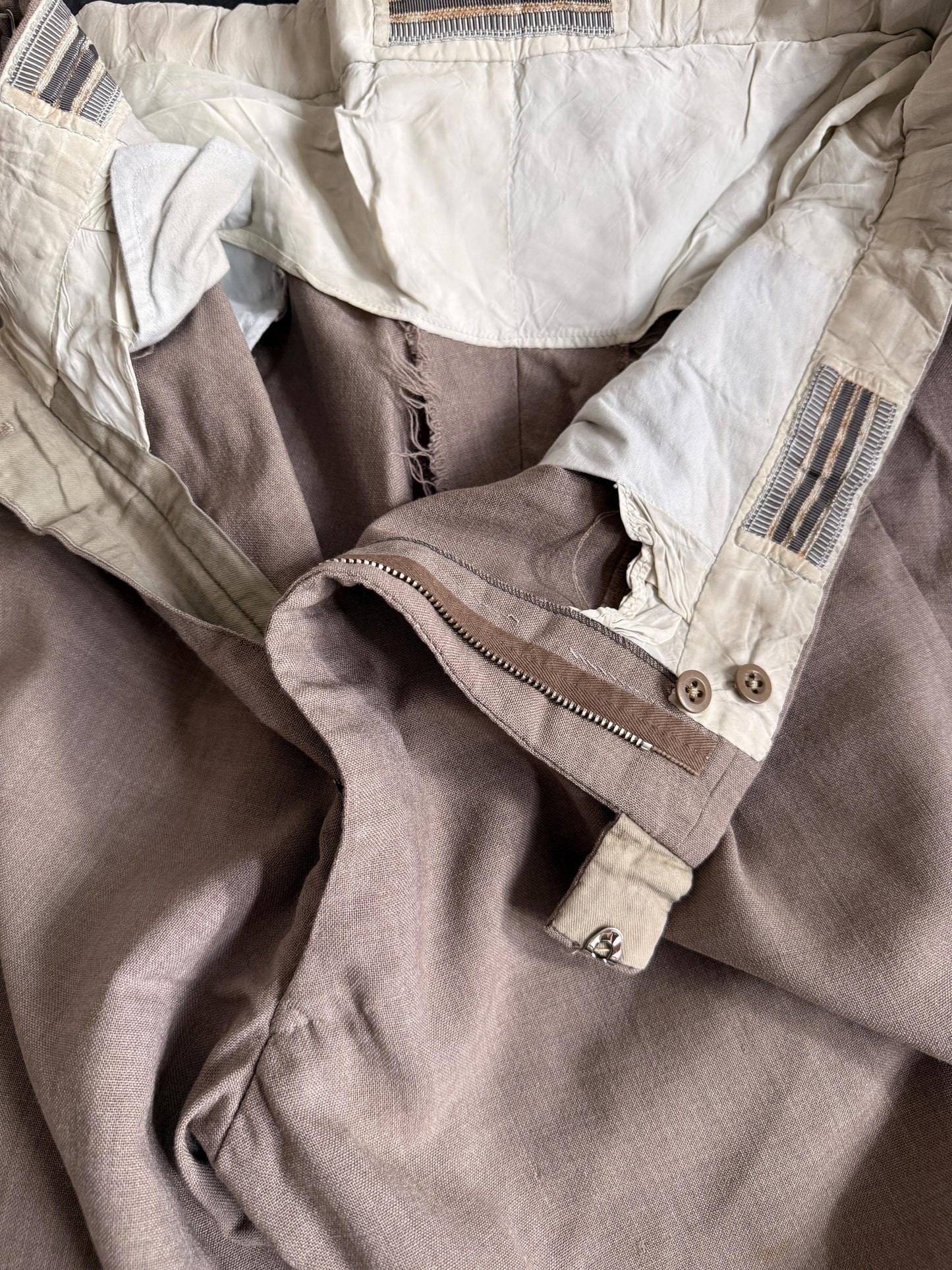 Vintage 1950s Taupe Wool Blend Trousers | High Waisted Tailored Pants