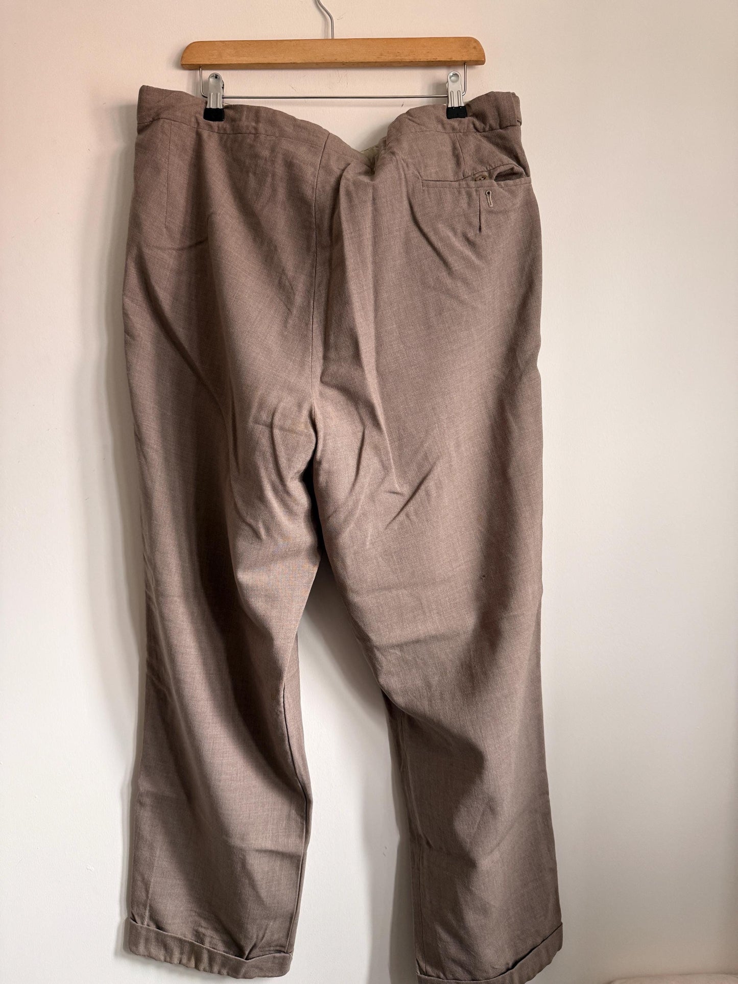 Vintage 1950s Taupe Wool Blend Trousers | High Waisted Tailored Pants