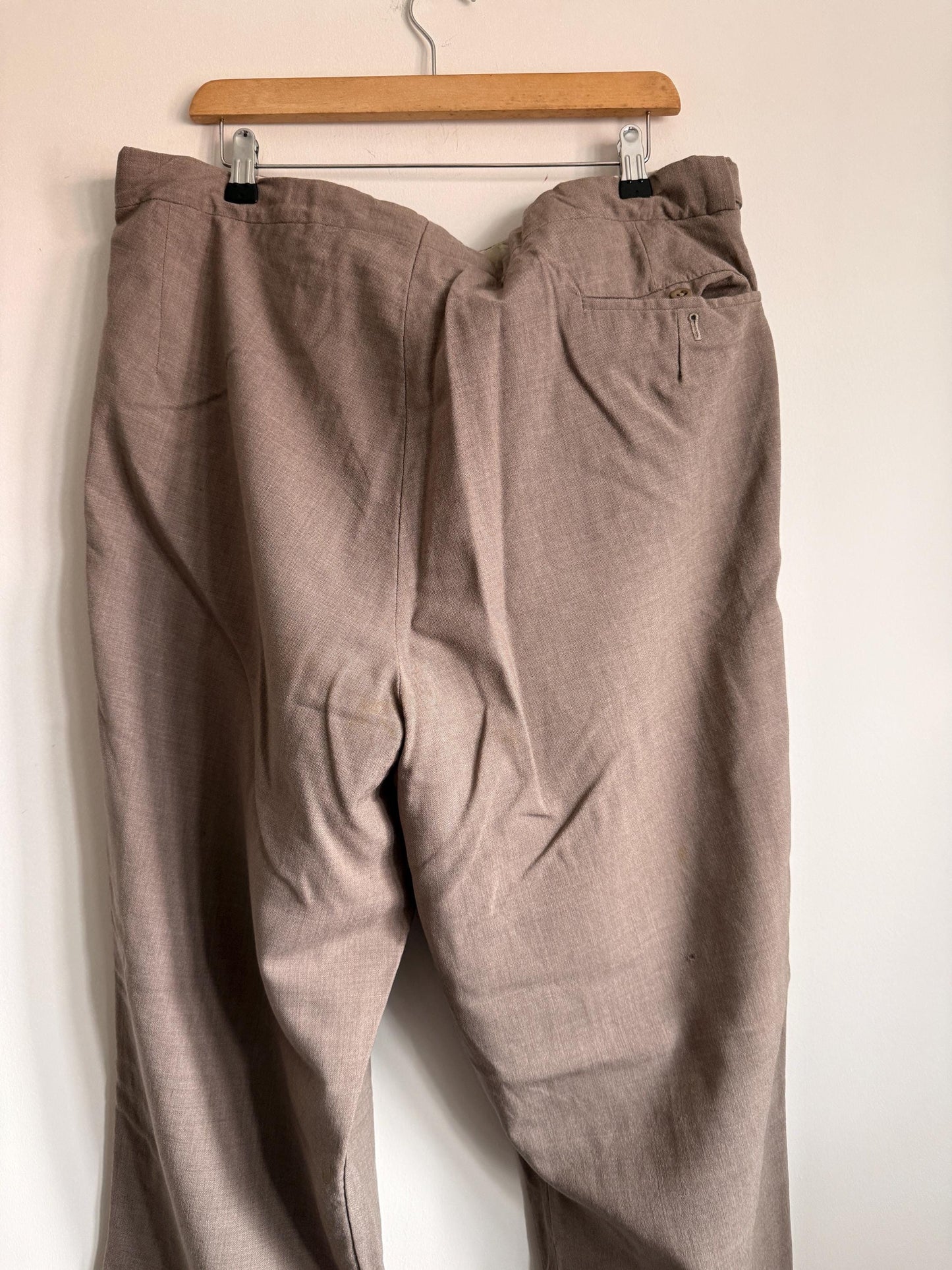 Vintage 1950s Taupe Wool Blend Trousers | High Waisted Tailored Pants