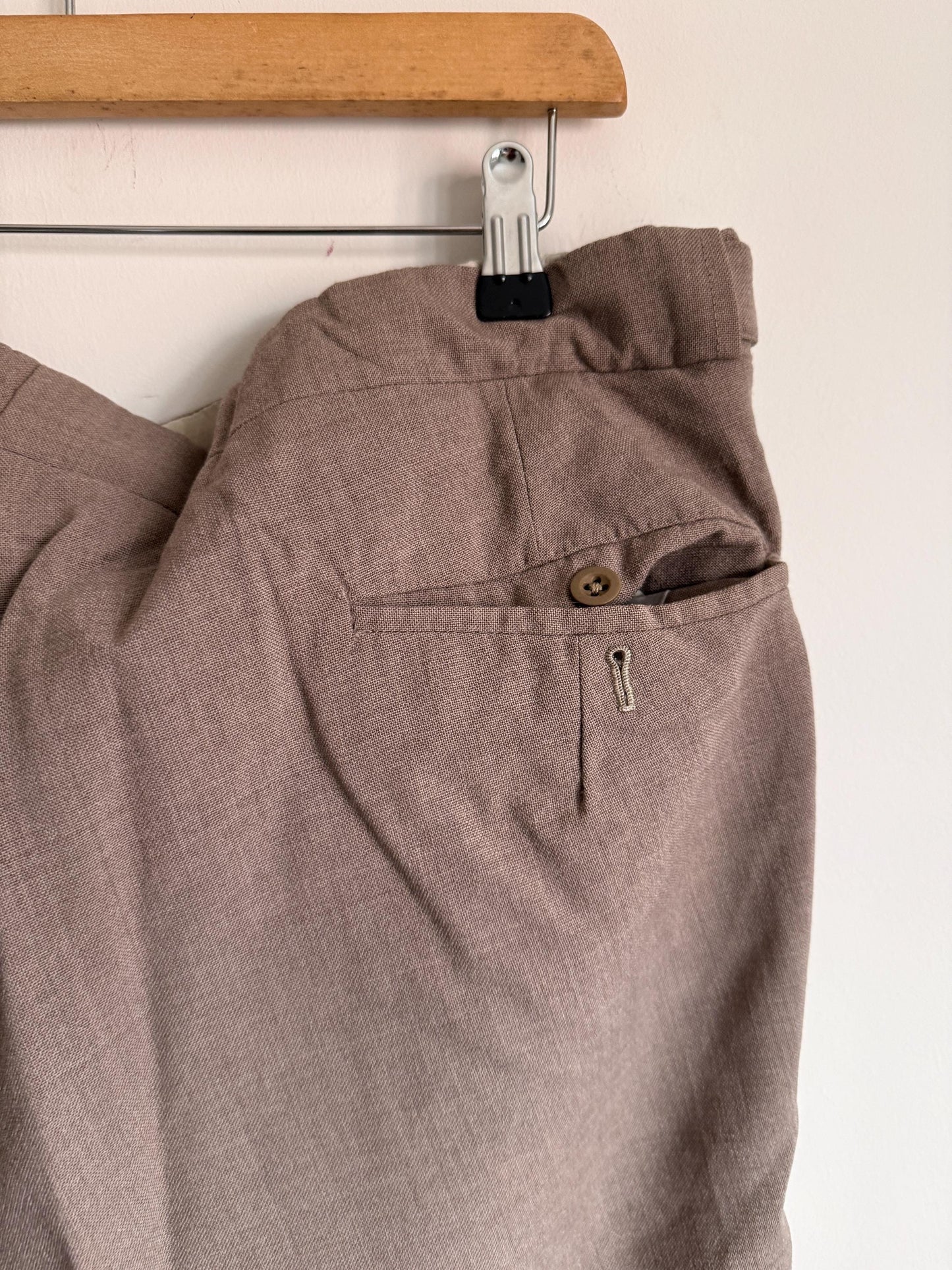 Vintage 1950s Taupe Wool Blend Trousers | High Waisted Tailored Pants