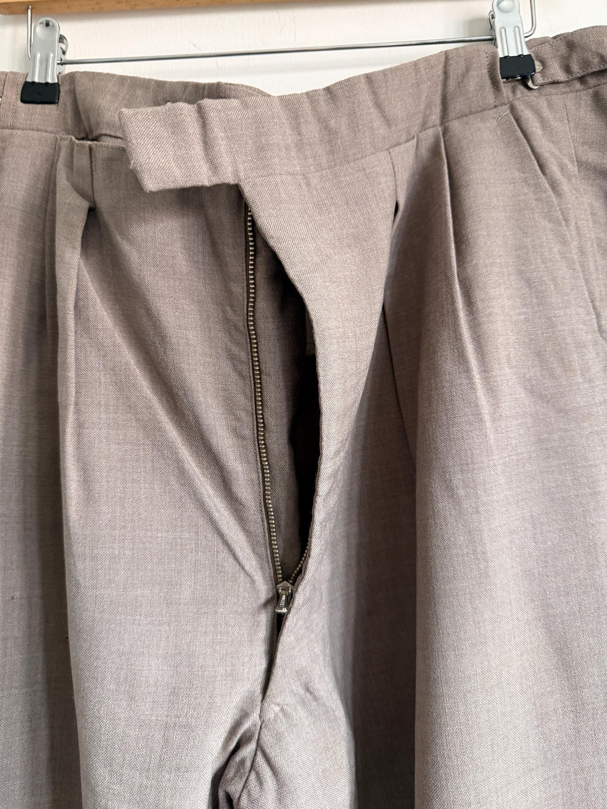 Vintage 1950s Taupe Wool Blend Trousers | High Waisted Tailored Pants