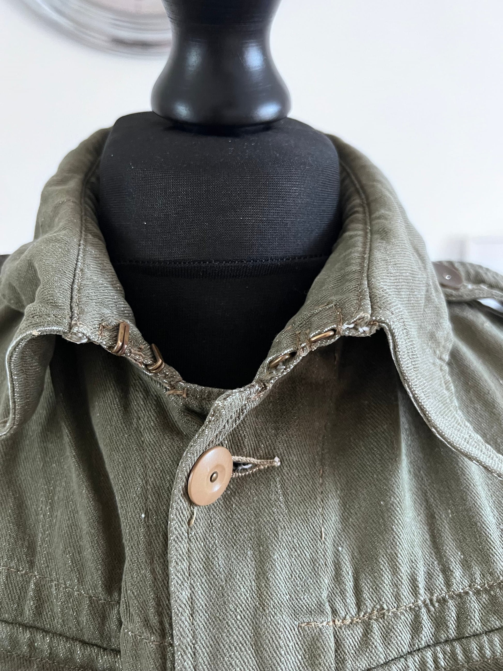 Vintage 1952 British Army Royal Marines Military Overalls Denim Blouse Olive Green Jacket S/M