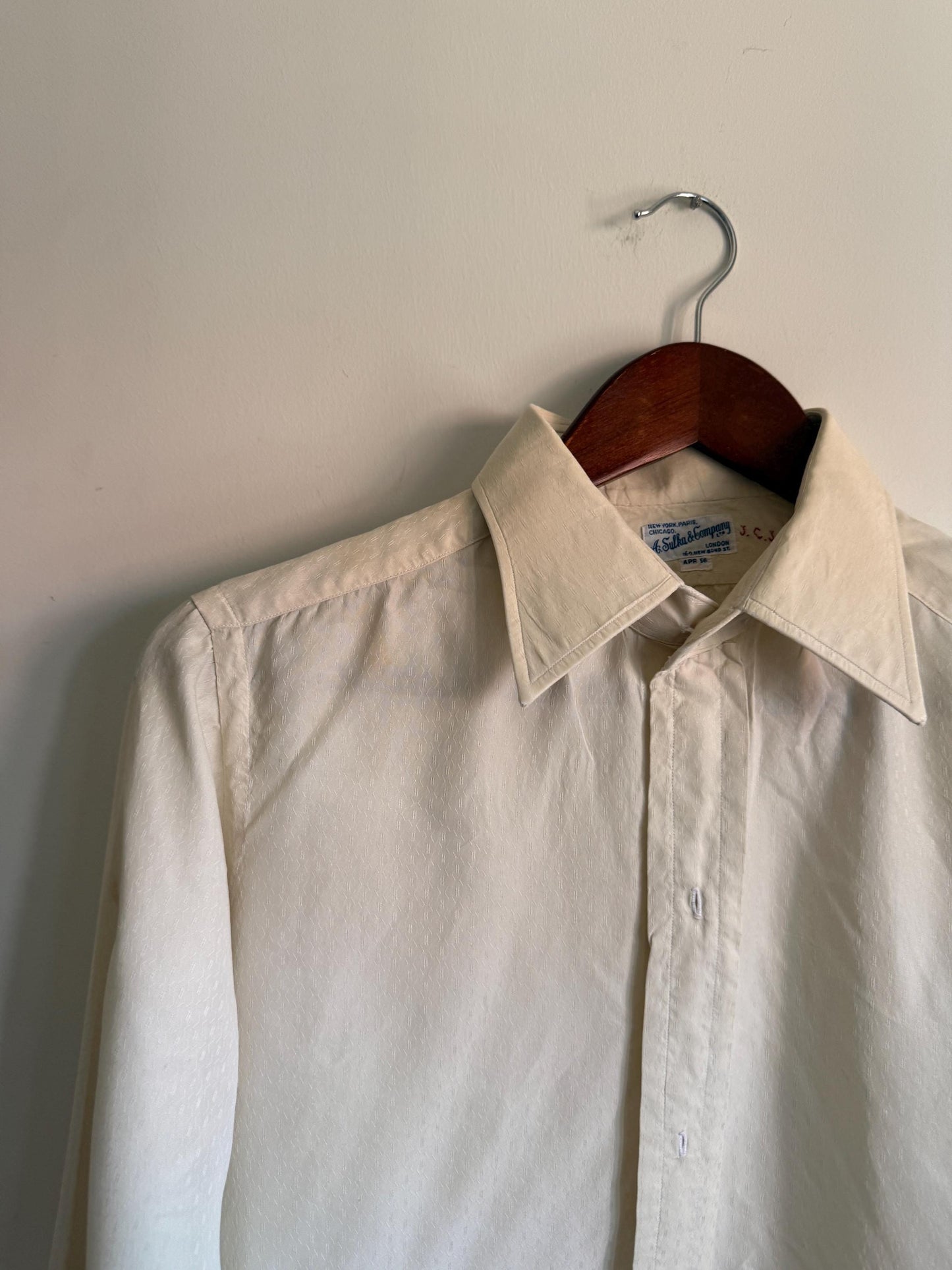 Vintage 1956 A. Sulka & Co White Dress Shirt UK 15.5 Self Pattern Cotton Formal Shirt London New Bond St