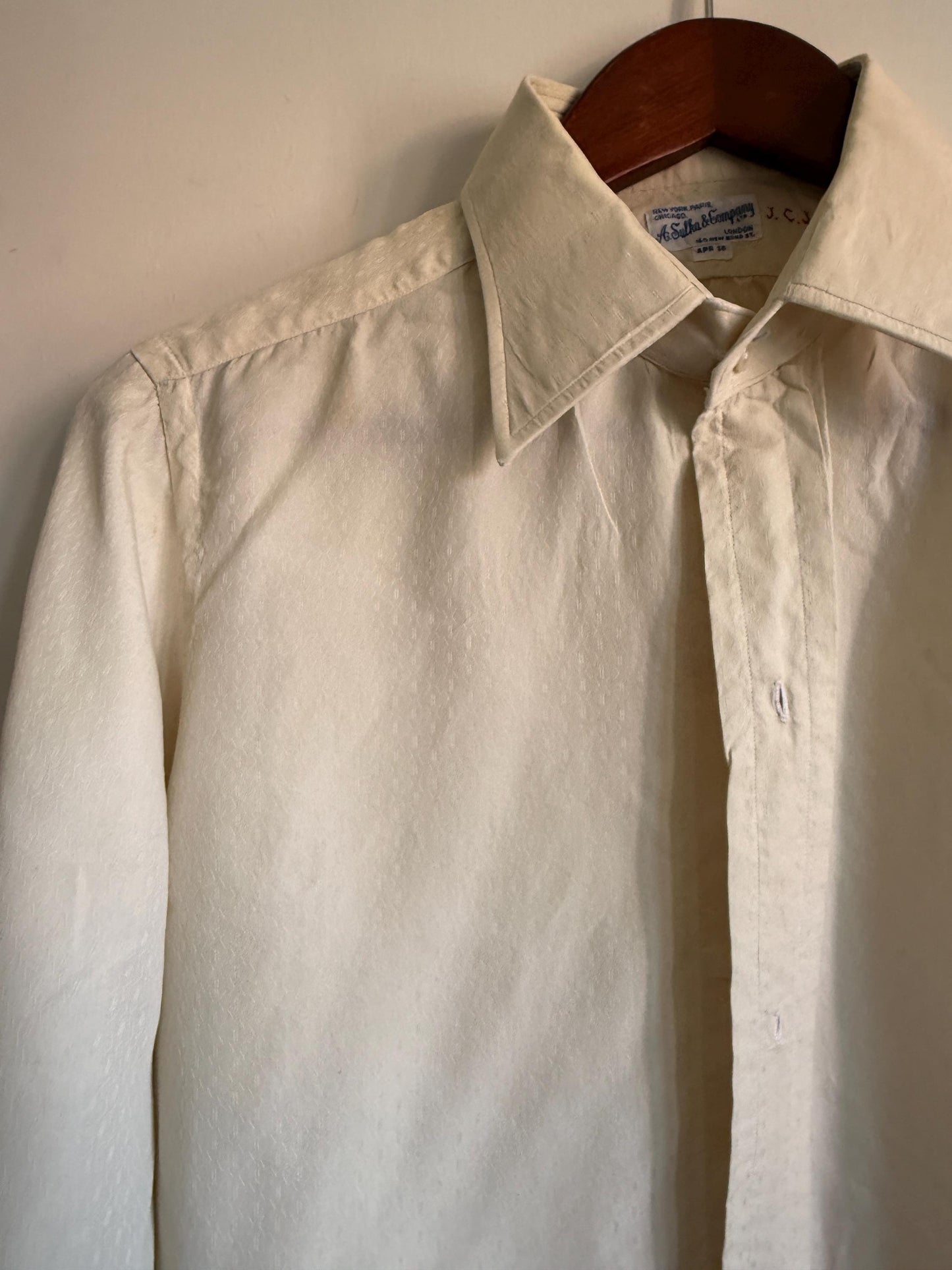 Vintage 1956 A. Sulka & Co White Dress Shirt UK 15.5 Self Pattern Cotton Formal Shirt London New Bond St