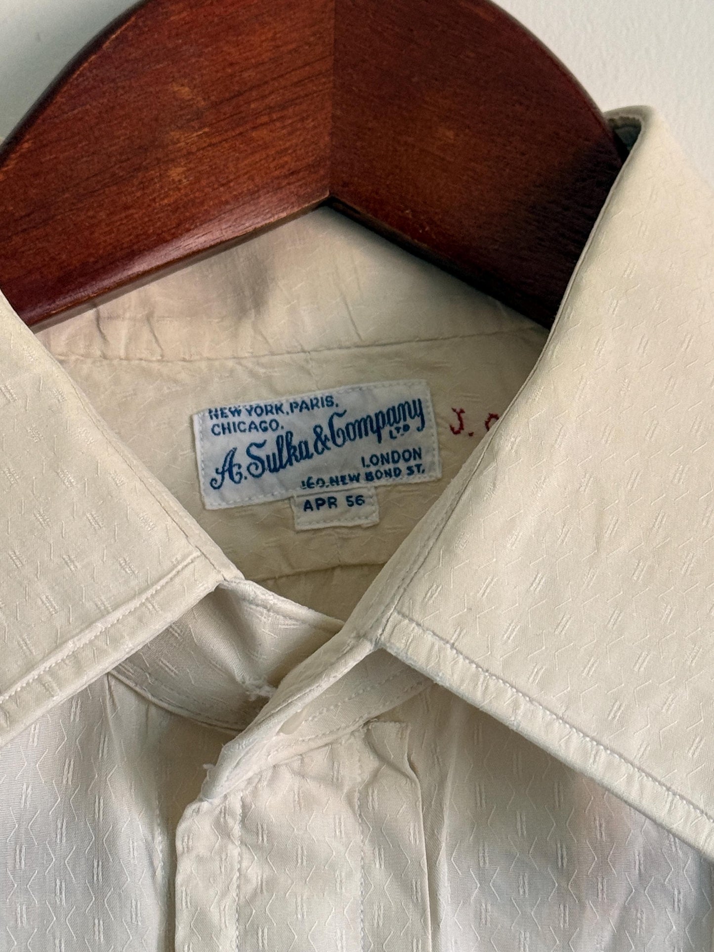 Vintage 1956 A. Sulka & Co White Dress Shirt UK 15.5 Self Pattern Cotton Formal Shirt London New Bond St