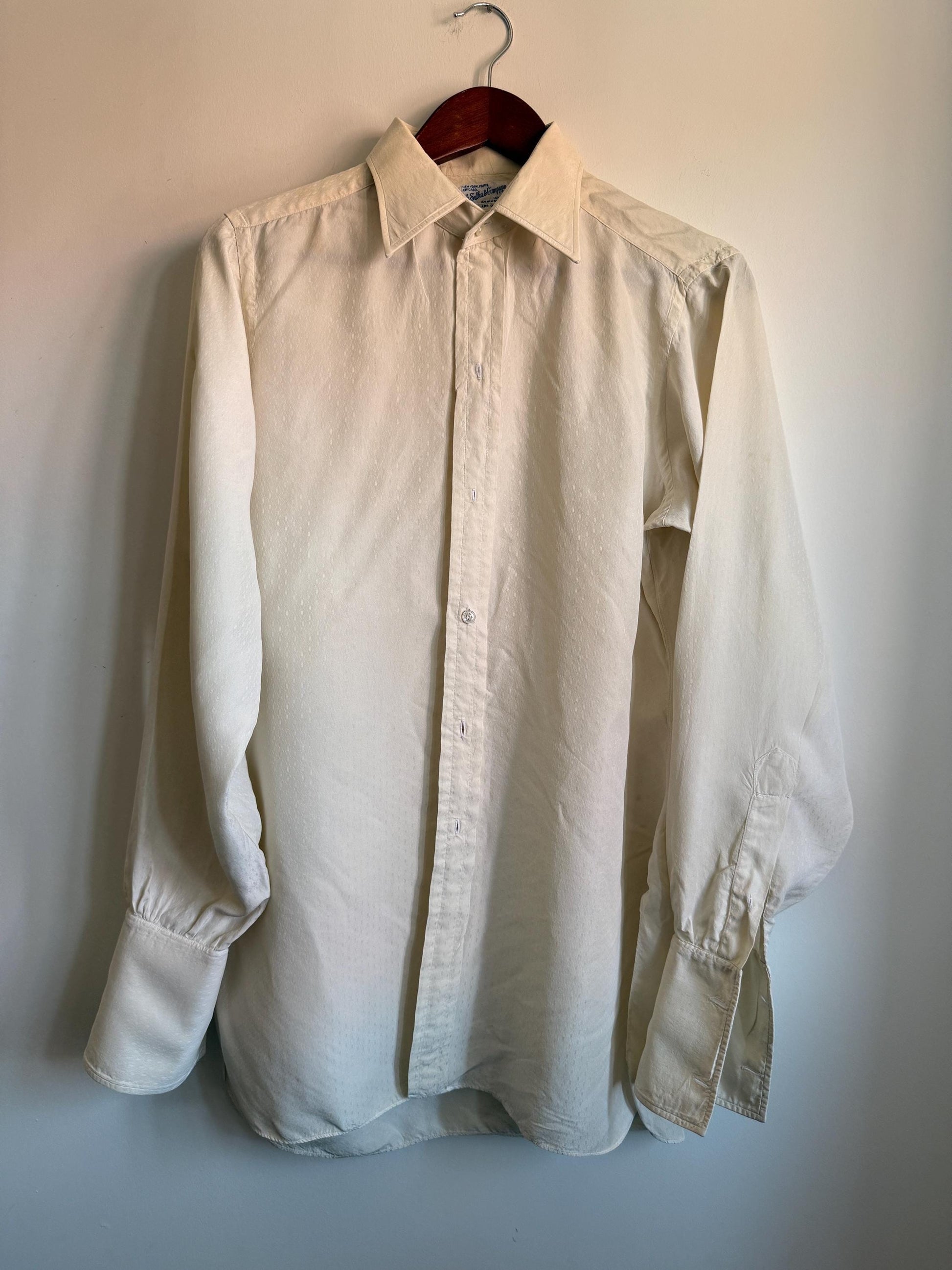 Vintage 1956 A. Sulka & Co White Dress Shirt UK 15.5 Self Pattern Cotton Formal Shirt London New Bond St