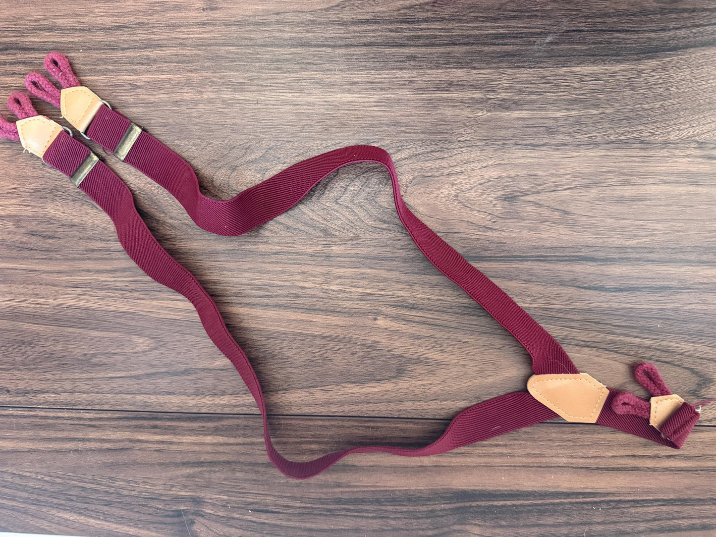 Vintage 1960s 70s Burgundy Men's Button Braces – Leather Trim Traditional Trouser Suspenders