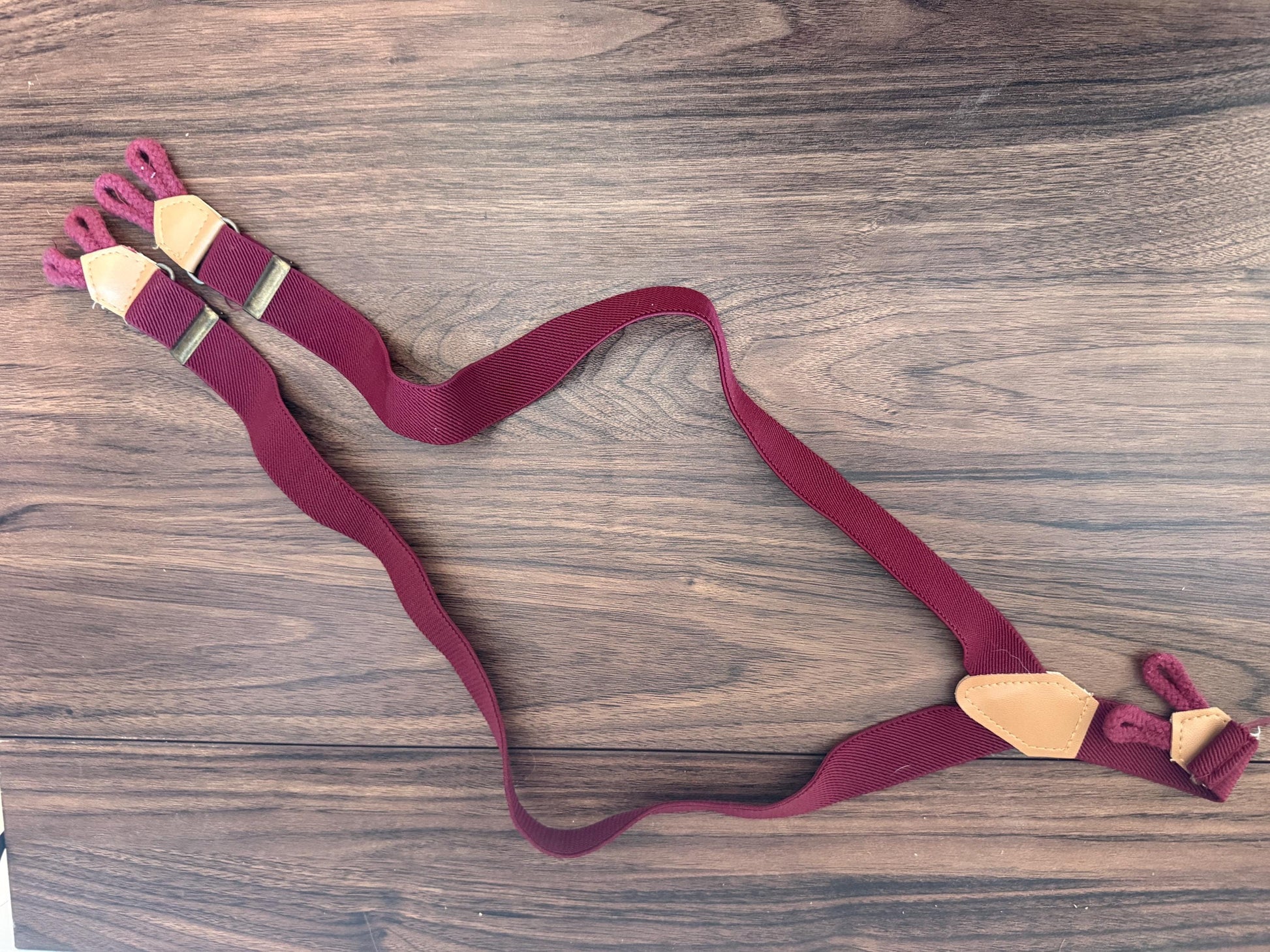 Vintage 1960s 70s Burgundy Men's Button Braces – Leather Trim Traditional Trouser Suspenders