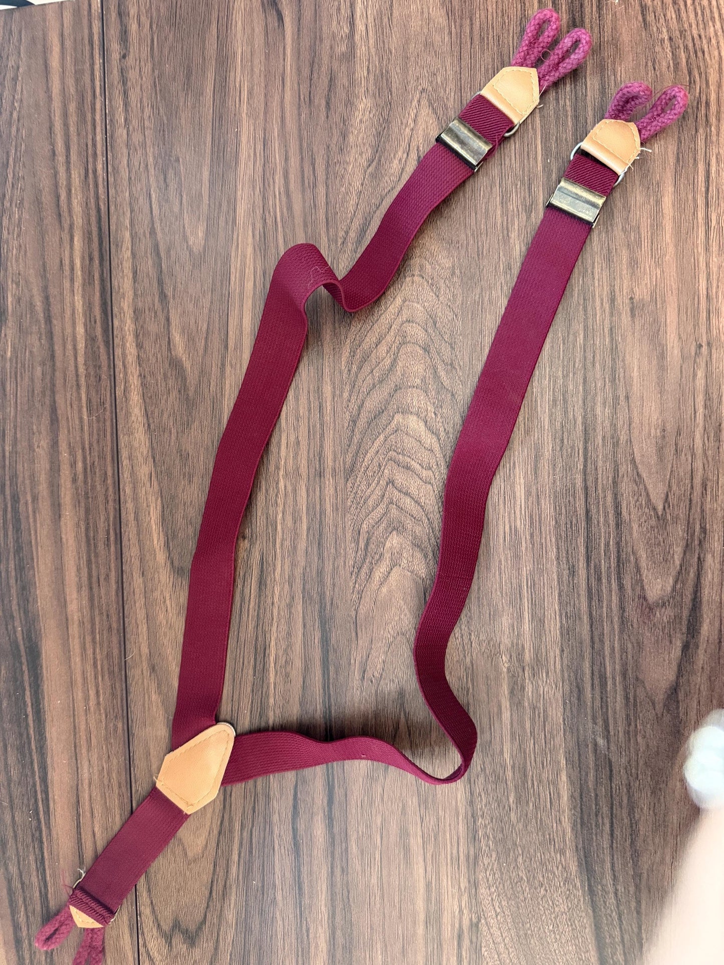Vintage 1960s 70s Burgundy Men's Button Braces – Leather Trim Traditional Trouser Suspenders
