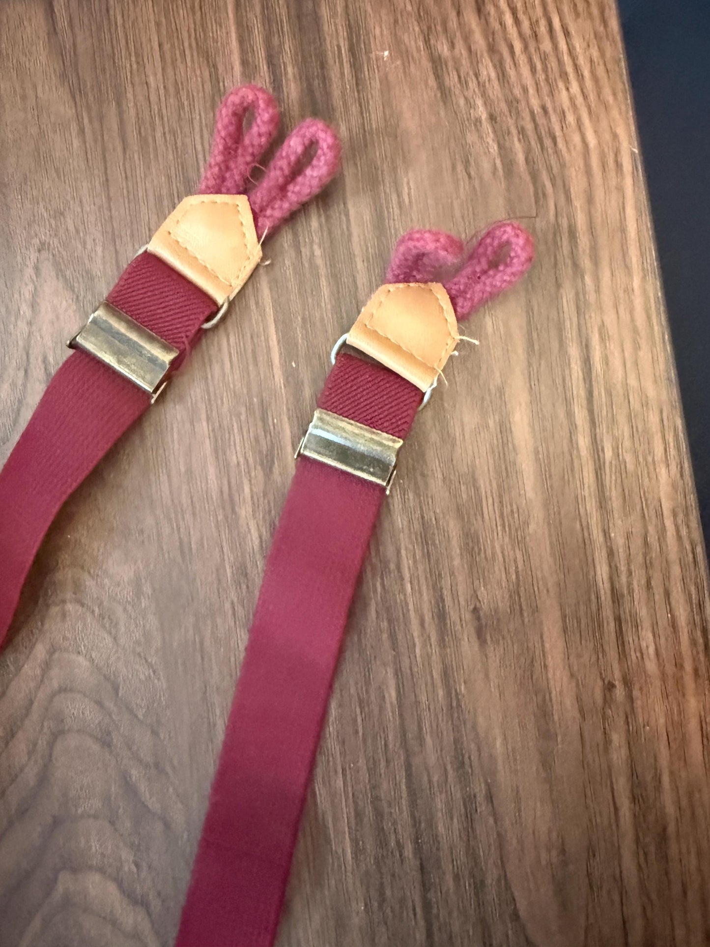 Vintage 1960s 70s Burgundy Men's Button Braces – Leather Trim Traditional Trouser Suspenders