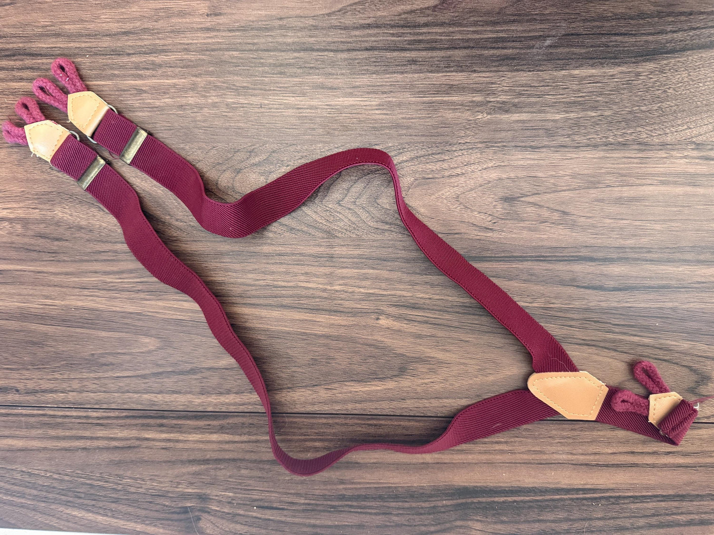 Vintage 1960s 70s Burgundy Men's Button Braces – Leather Trim Traditional Trouser Suspenders