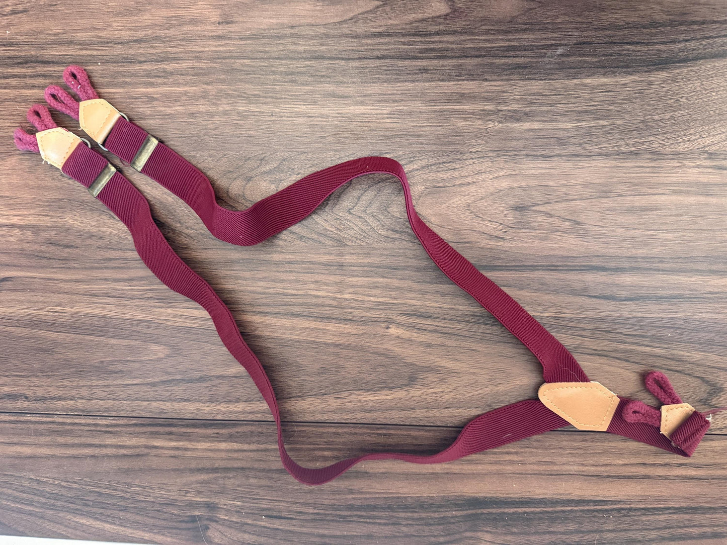 Vintage 1960s 70s Burgundy Men's Button Braces – Leather Trim Traditional Trouser Suspenders