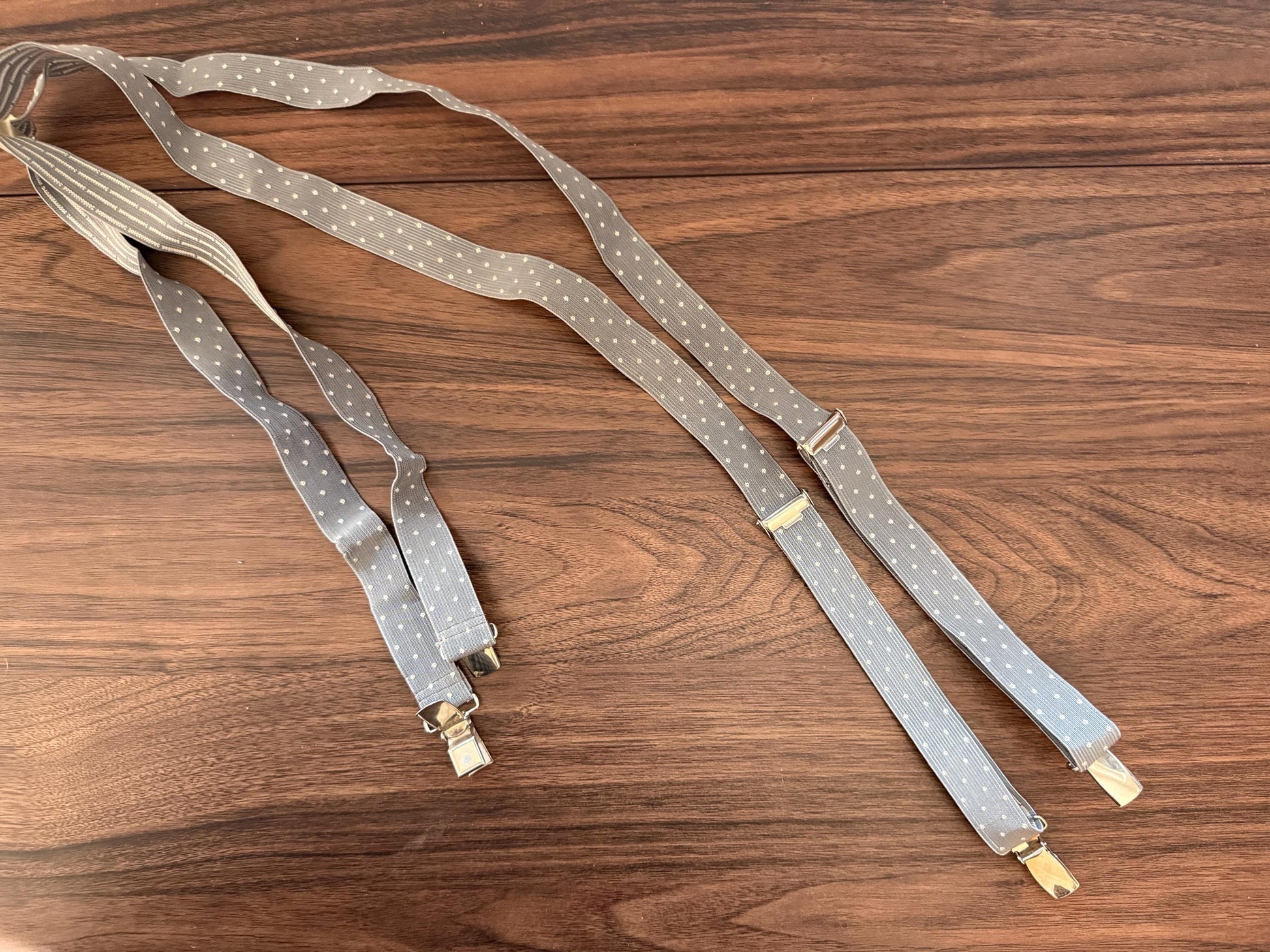 Vintage 1960s 70s Grey Polka Dot Men's Braces – Retro Clip On Trouser Suspenders