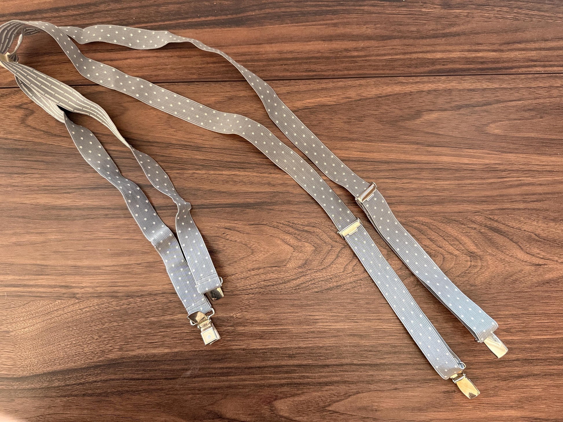 Vintage 1960s 70s Grey Polka Dot Men's Braces – Retro Clip On Trouser Suspenders