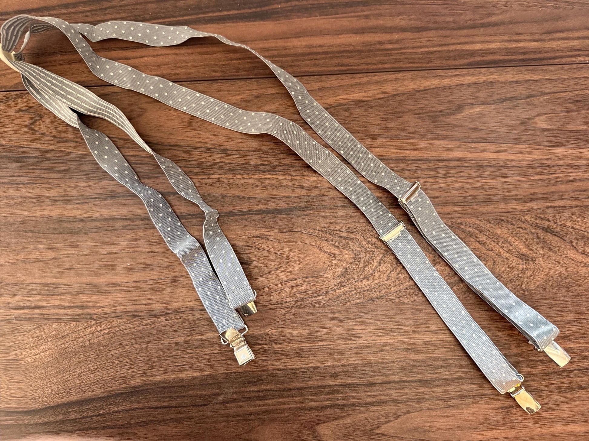 Vintage 1960s 70s Grey Polka Dot Men's Braces – Retro Clip On Trouser Suspenders