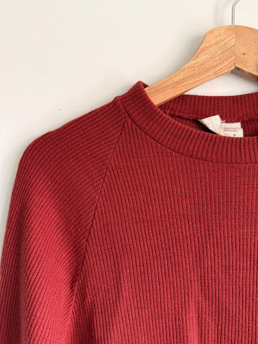 Vintage 1960s 70s Pure Wool Jumper – Rust Red Ribbed Sweater – Made in England Size M