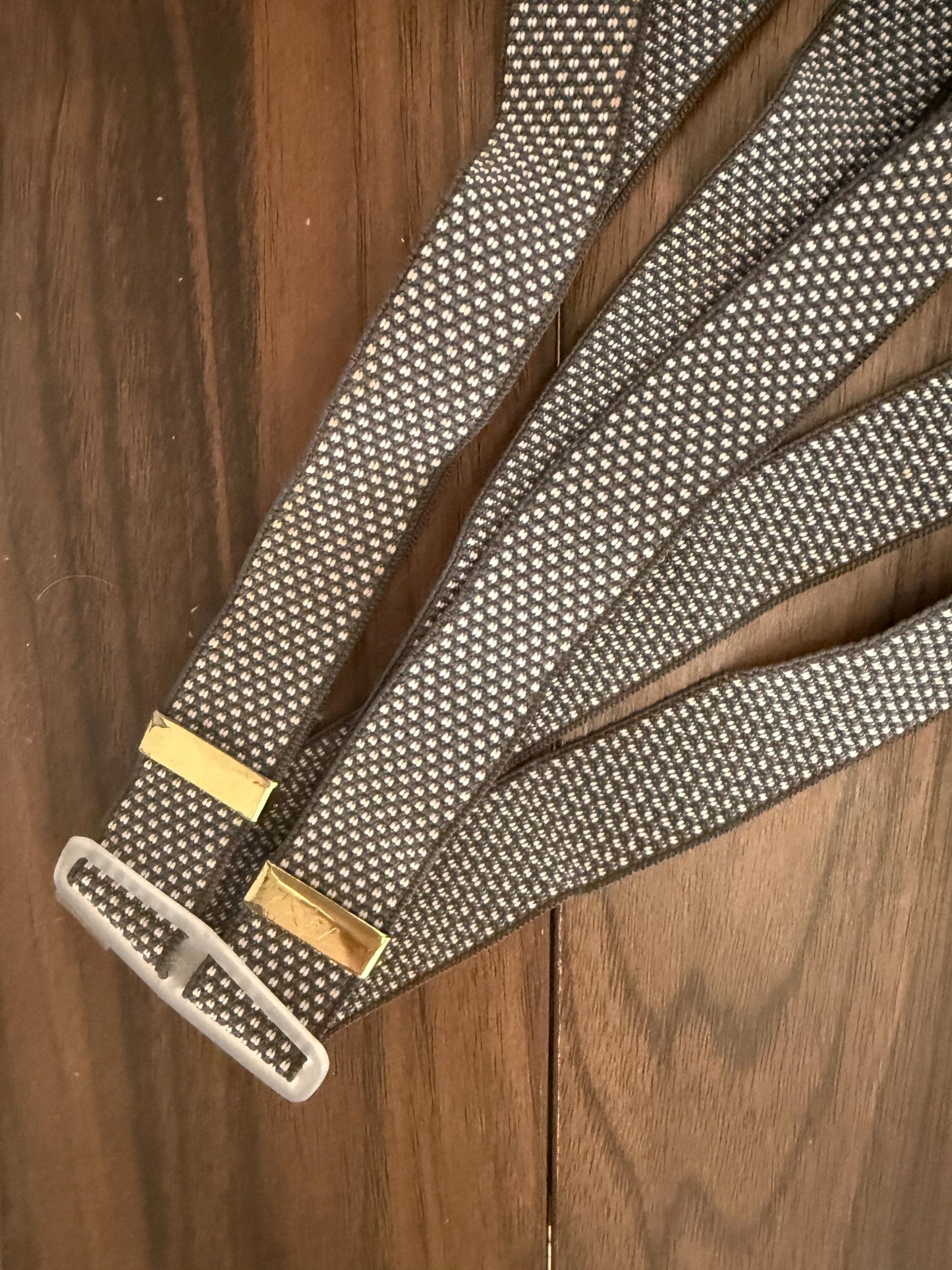Vintage 1960s 70s West German Men's Braces – Grey Woven Gold Tone Clip Suspenders