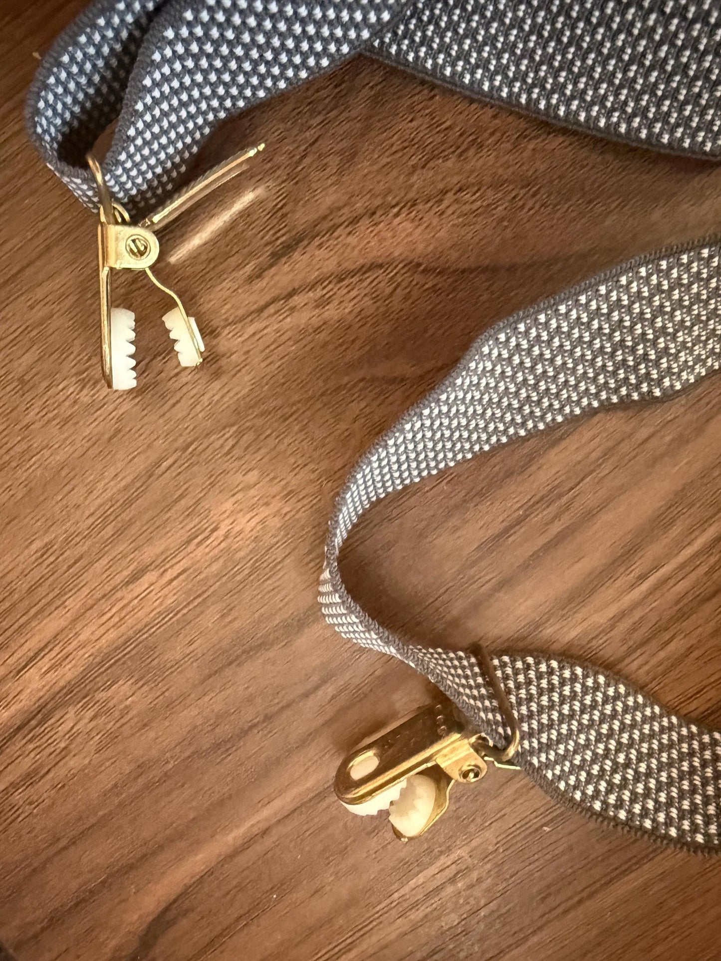 Vintage 1960s 70s West German Men's Braces – Grey Woven Gold Tone Clip Suspenders