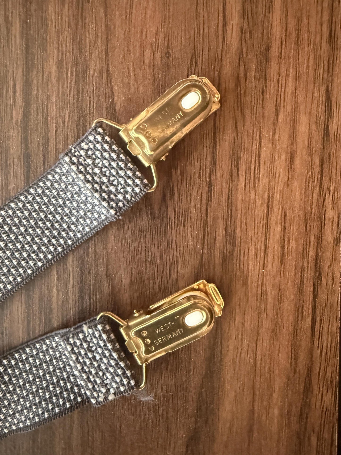 Vintage 1960s 70s West German Men's Braces – Grey Woven Gold Tone Clip Suspenders